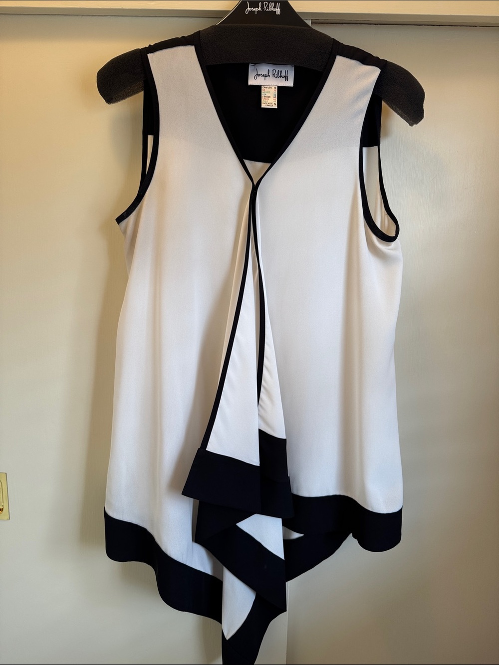 Joseph Ribkoff Black and White Sleeveless Draped Front Tank